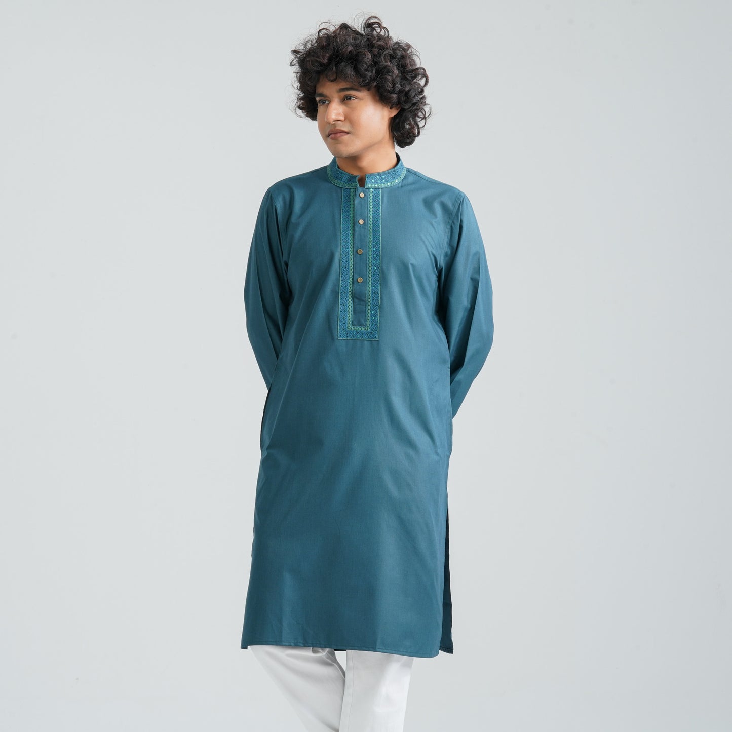 Men Green Cotton Panjabi