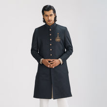 Load image into Gallery viewer, Men&#39;s Black Sherwani with Karchupi Work
