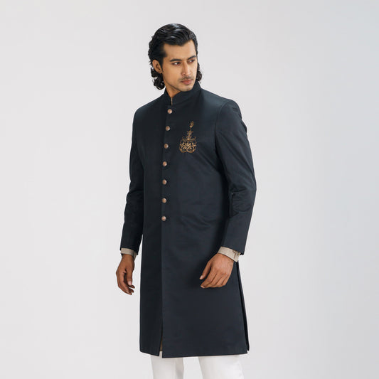 Mens Black Sherwani With Karchupi Work