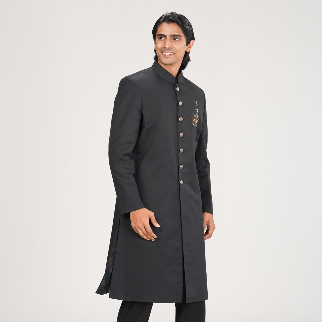 Mens Black Sherwani With Karchupi Work