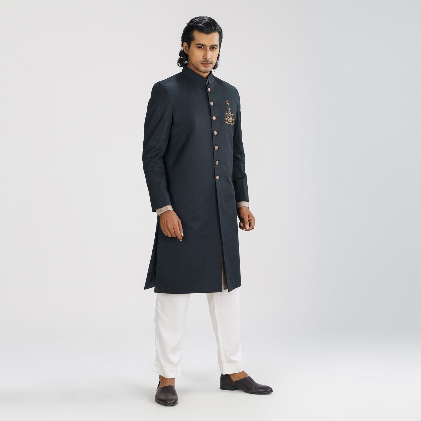 Mens Black Sherwani With Karchupi Work