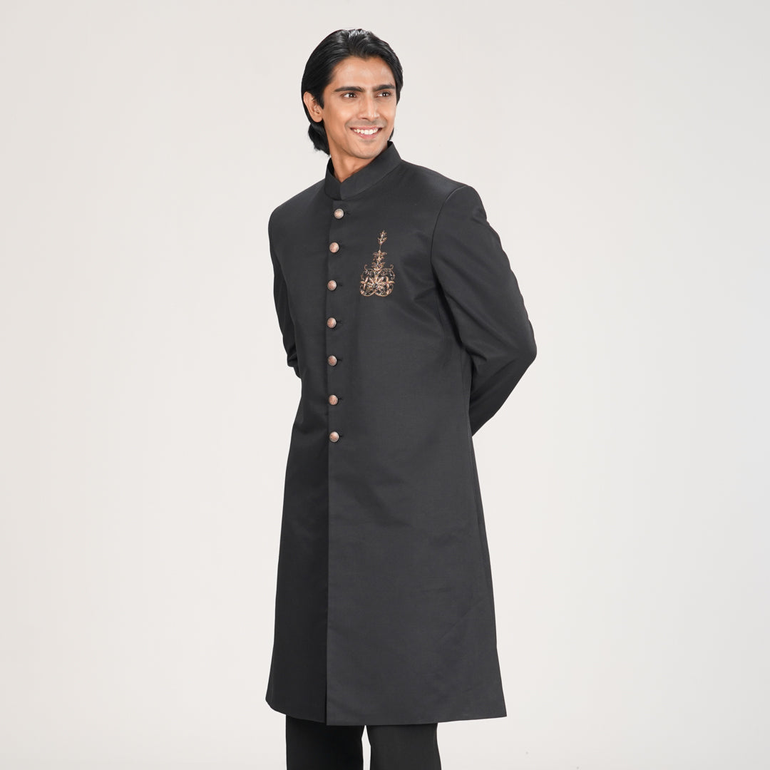 Mens Black Sherwani With Karchupi Work