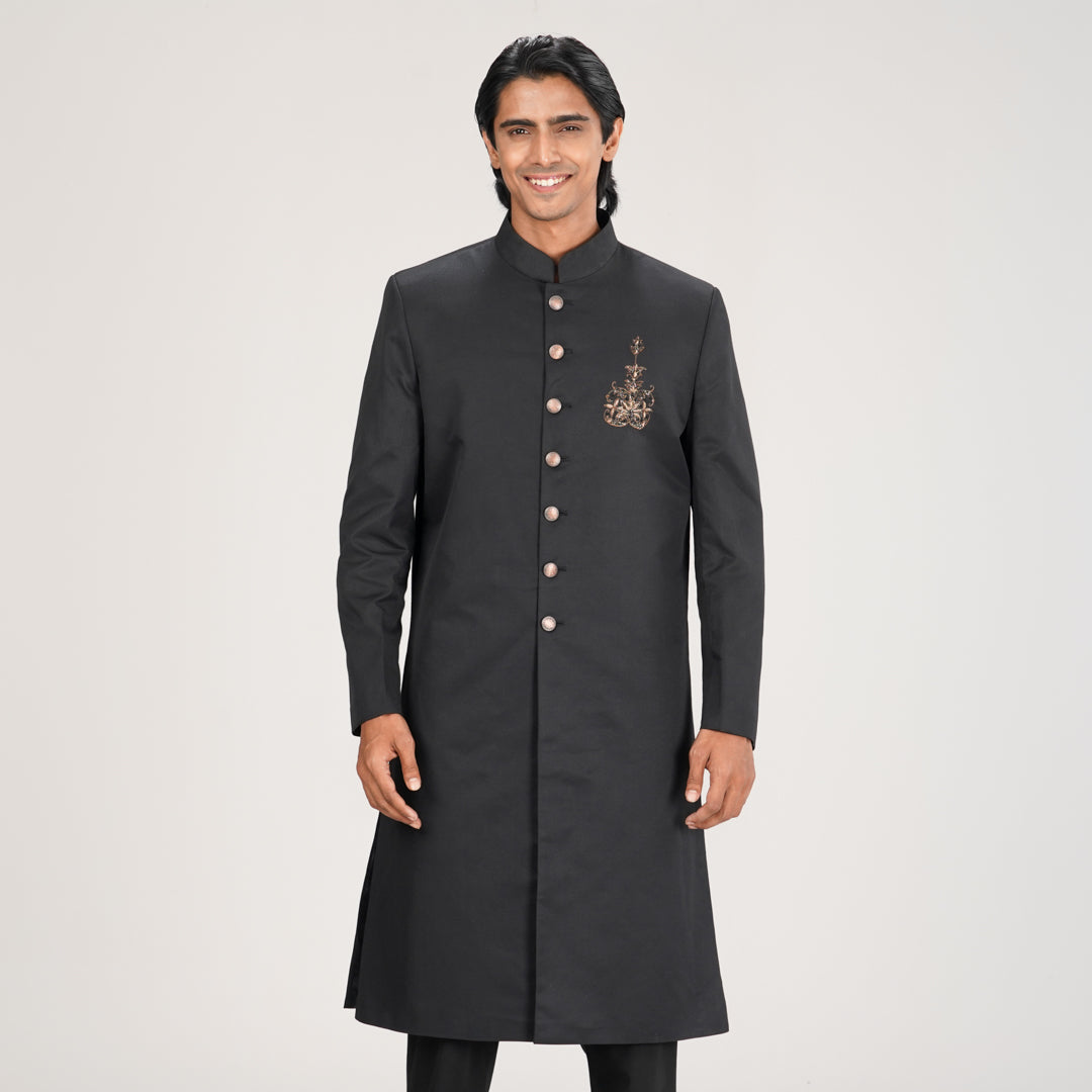 Mens Black Sherwani With Karchupi Work