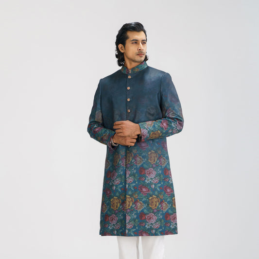 Mens Green Floral Sherwani