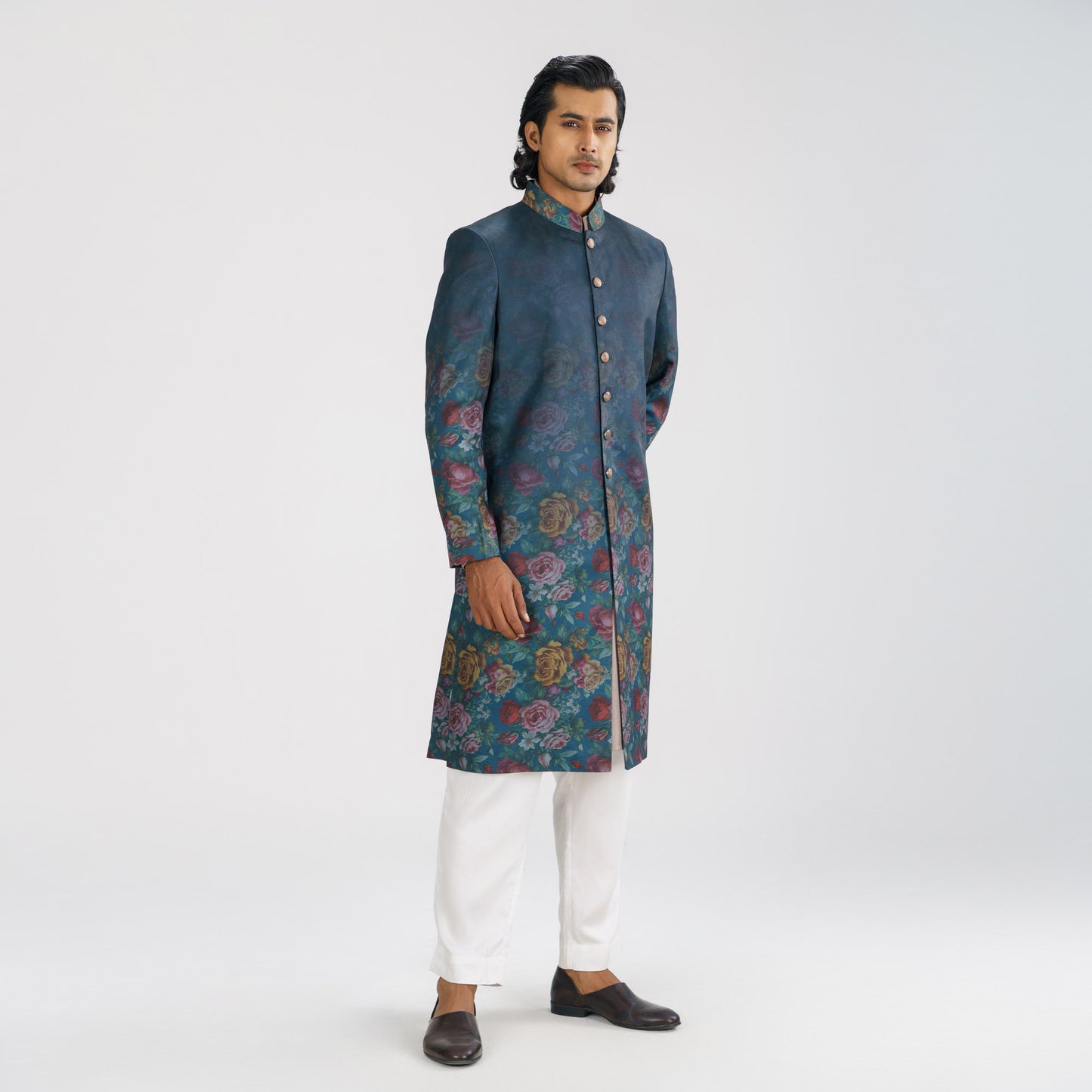 Mens Green Floral Sherwani