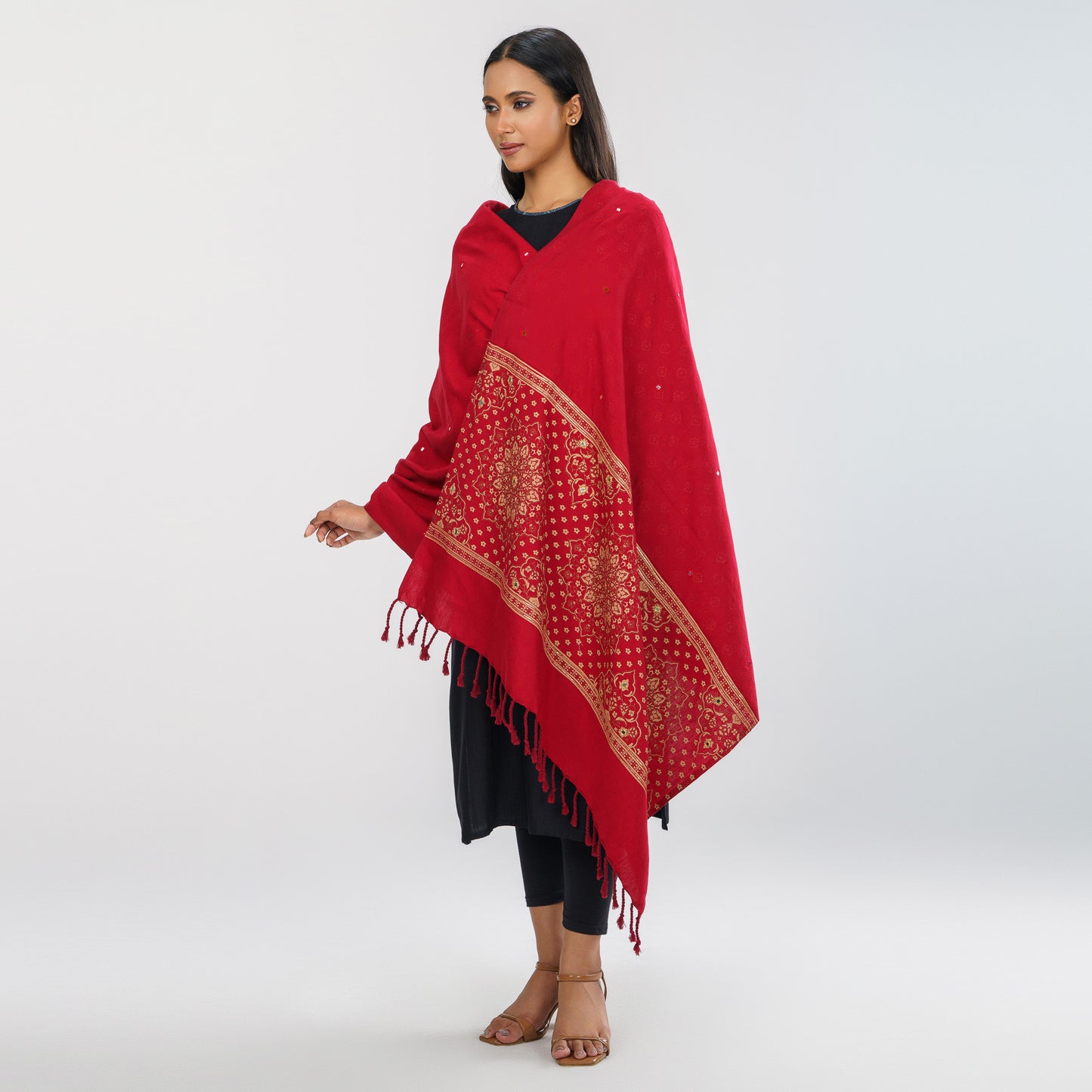 Womens RedEthnic Shawl