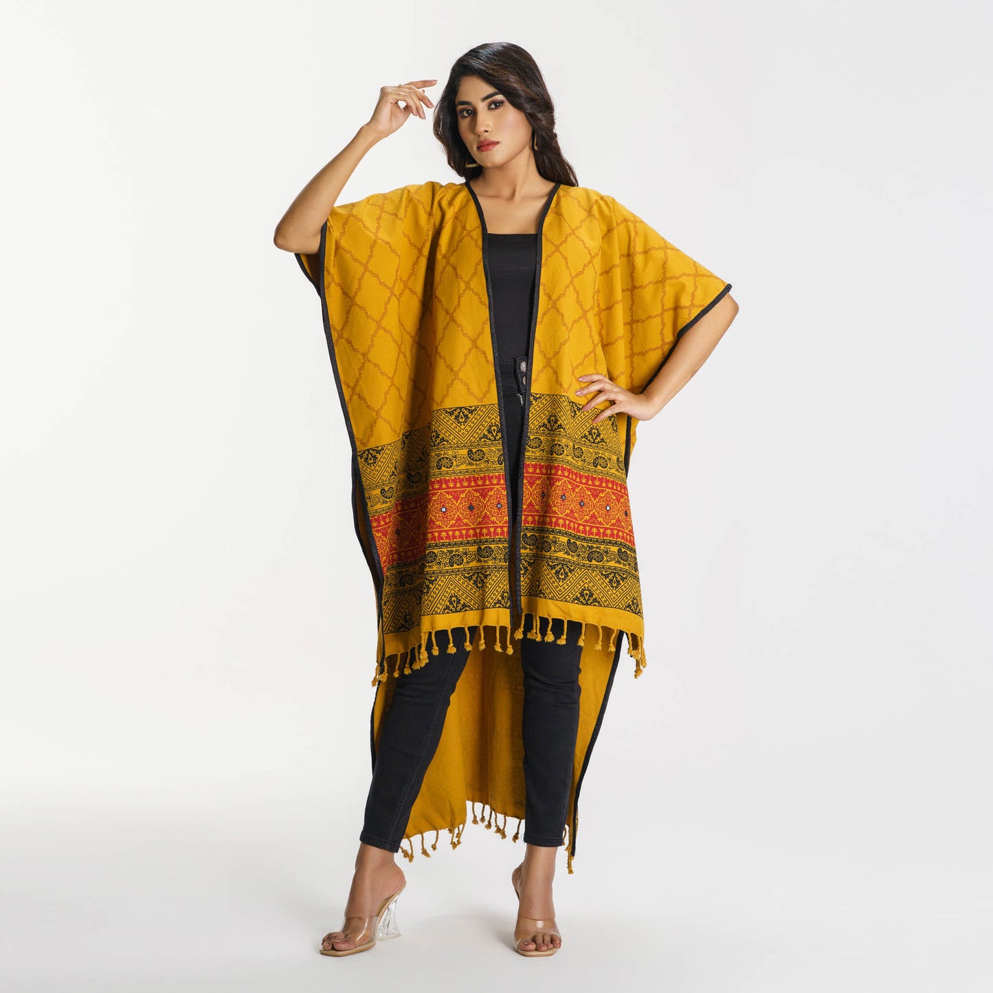 Womens Yellow Ethnic Shawl