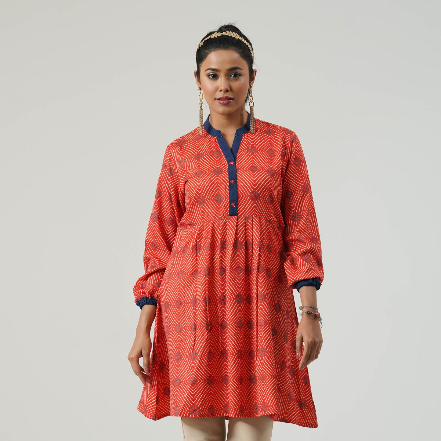 Womens Orange Ethnic Top