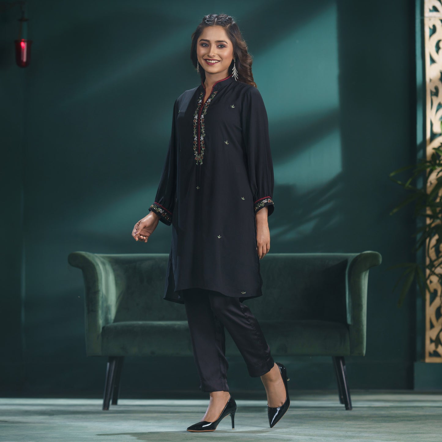 Black Embroidered Georgette Tunic