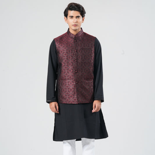 Men's Maroon Jacquard Vest