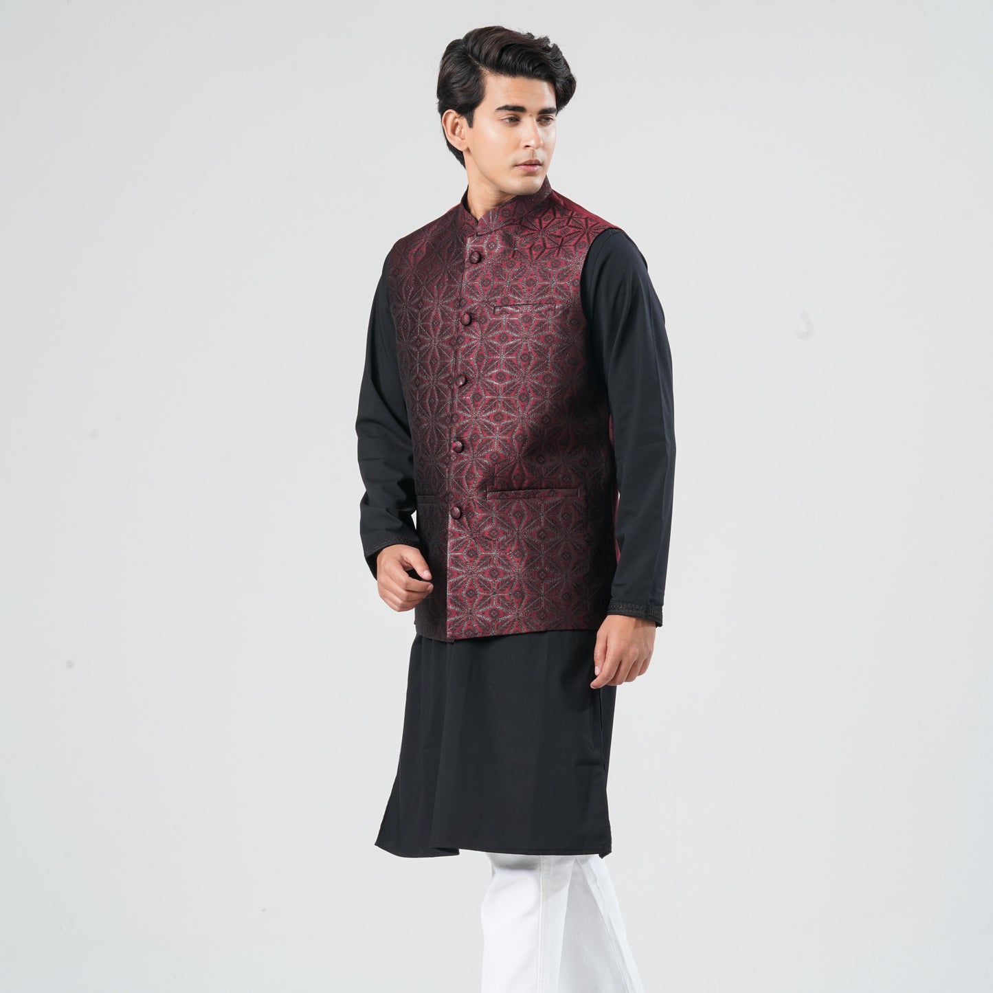 Men's Maroon Jacquard Vest