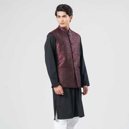 Men's Maroon Jacquard Vest