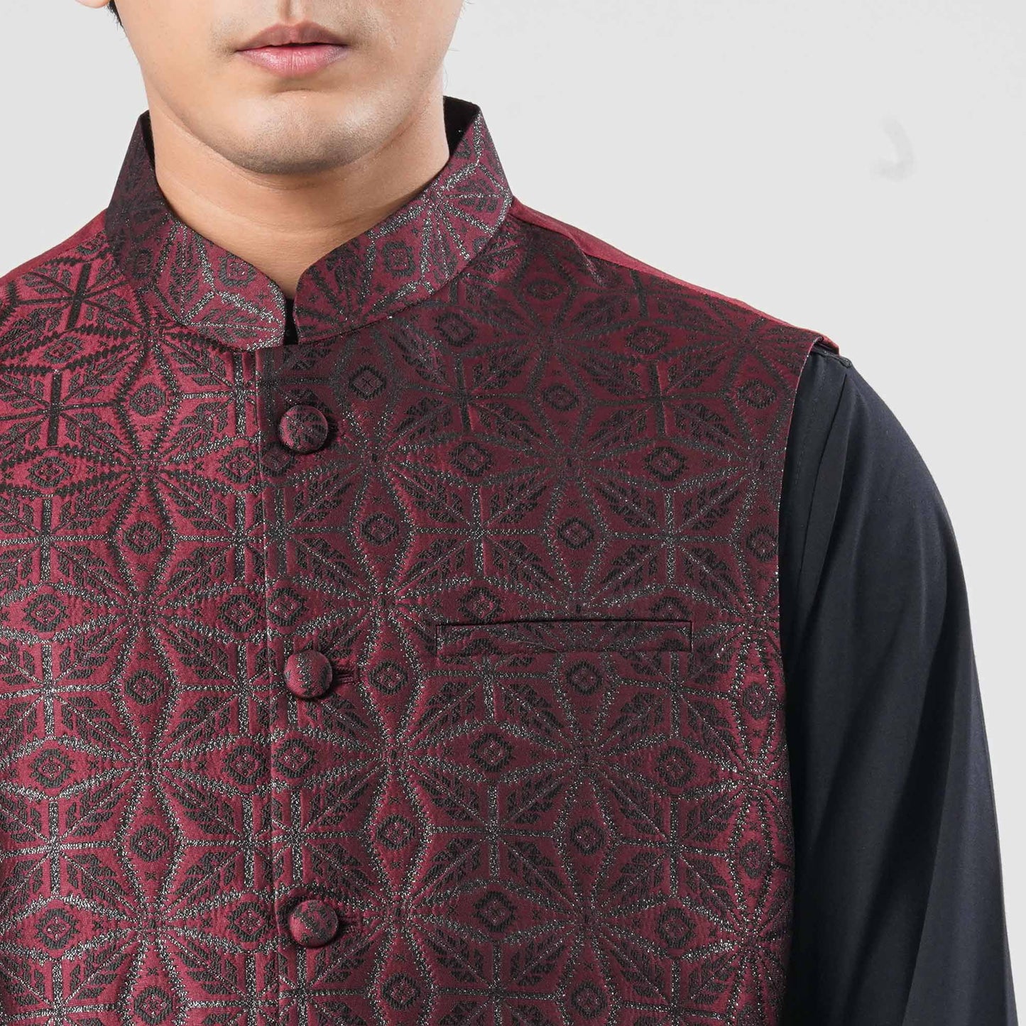 Men's Maroon Jacquard Vest