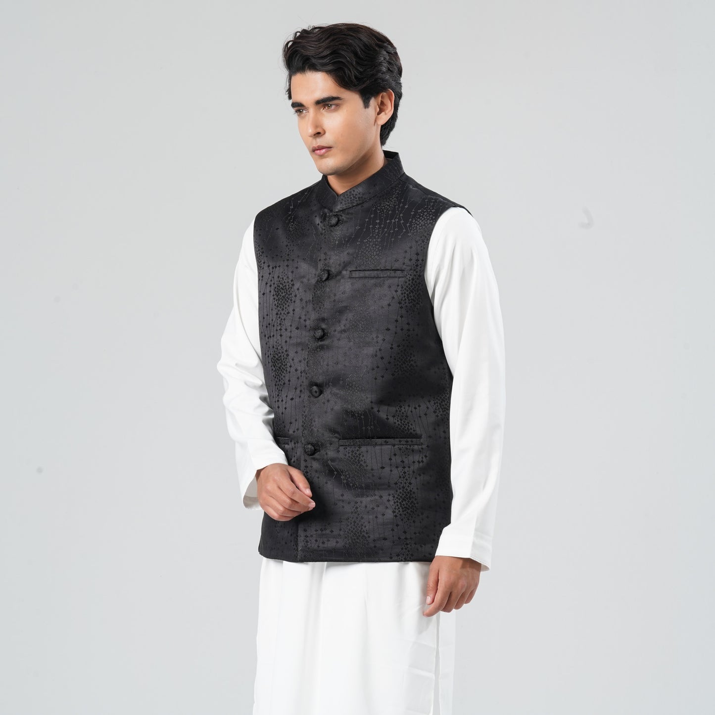 Men's Black Jacquard Vest