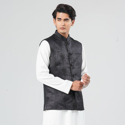 Men's Black Jacquard Vest