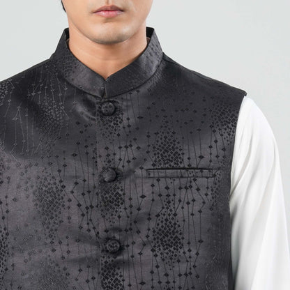 Men's Black Jacquard Vest