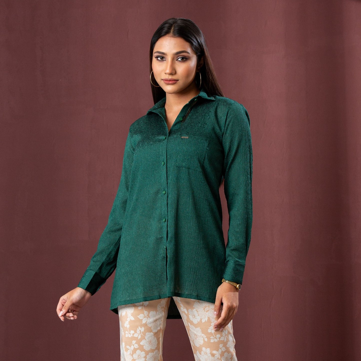 Womens Ethnic Workwear Shirt-Green