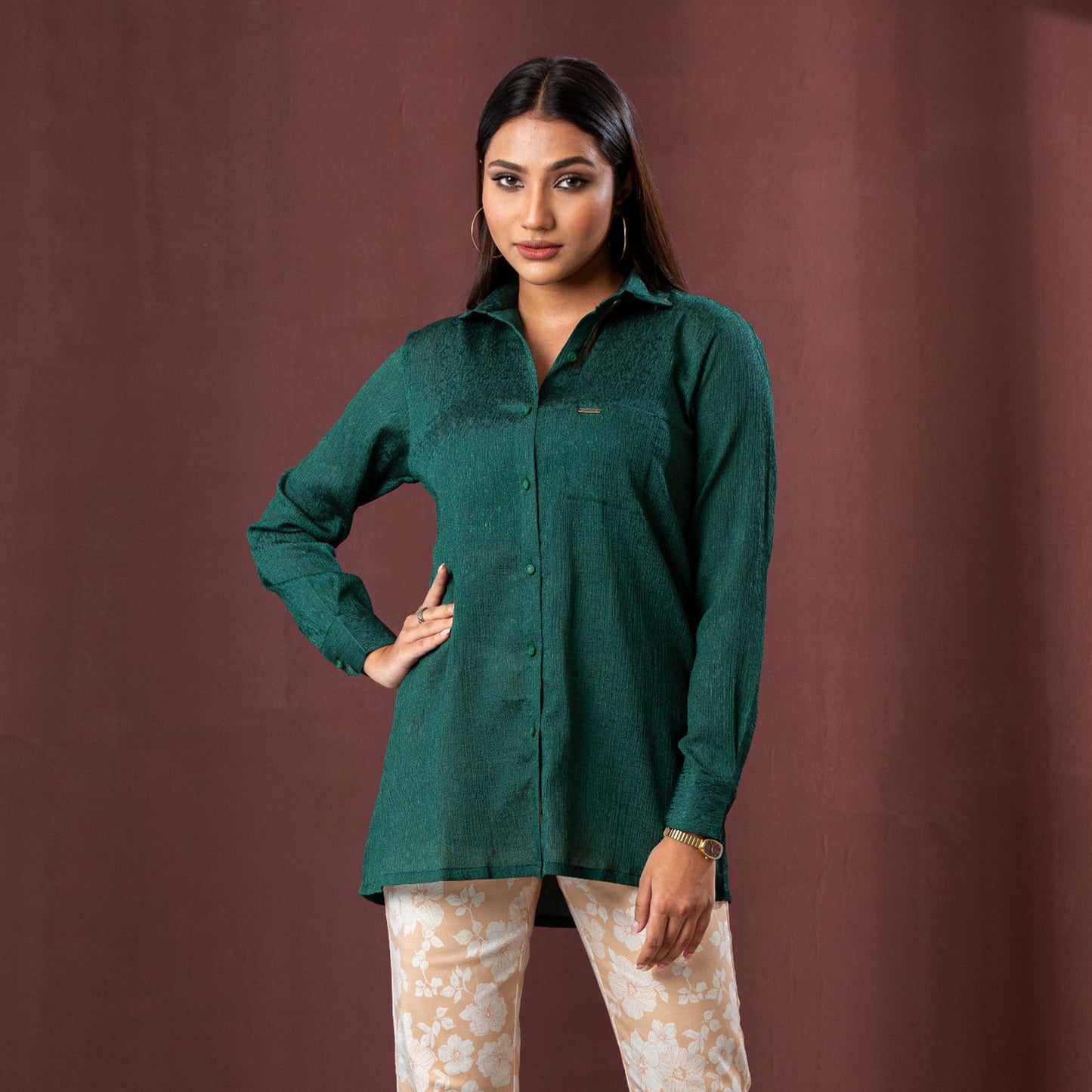 Womens Ethnic Workwear Shirt-Green