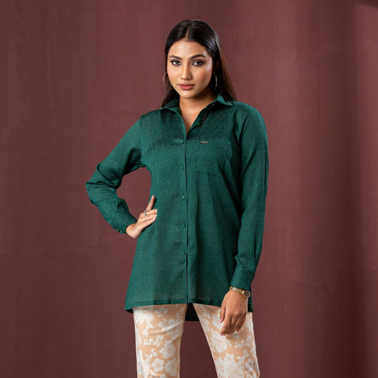 Womens Ethnic Workwear Shirt-Green