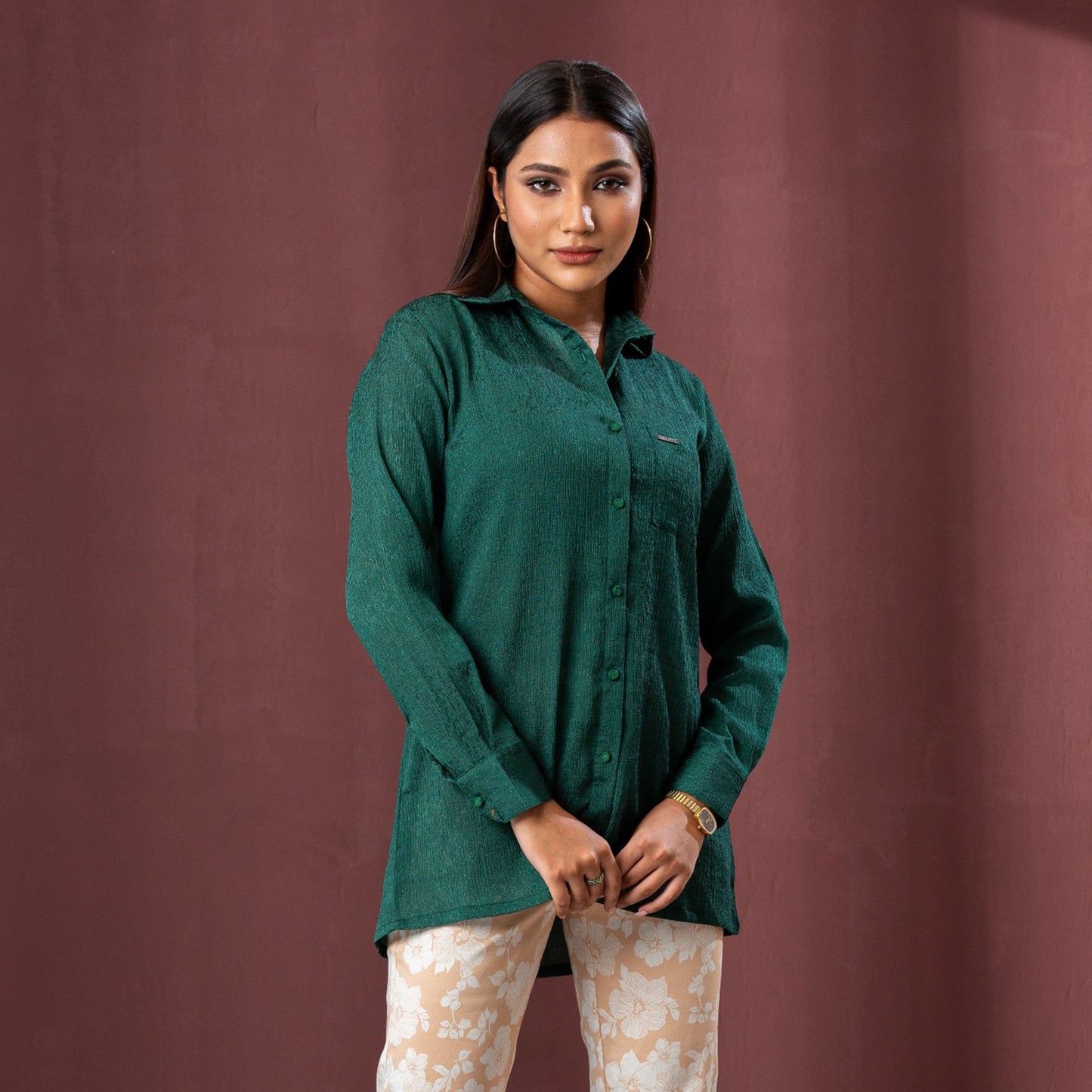 Womens Ethnic Workwear Shirt-Green