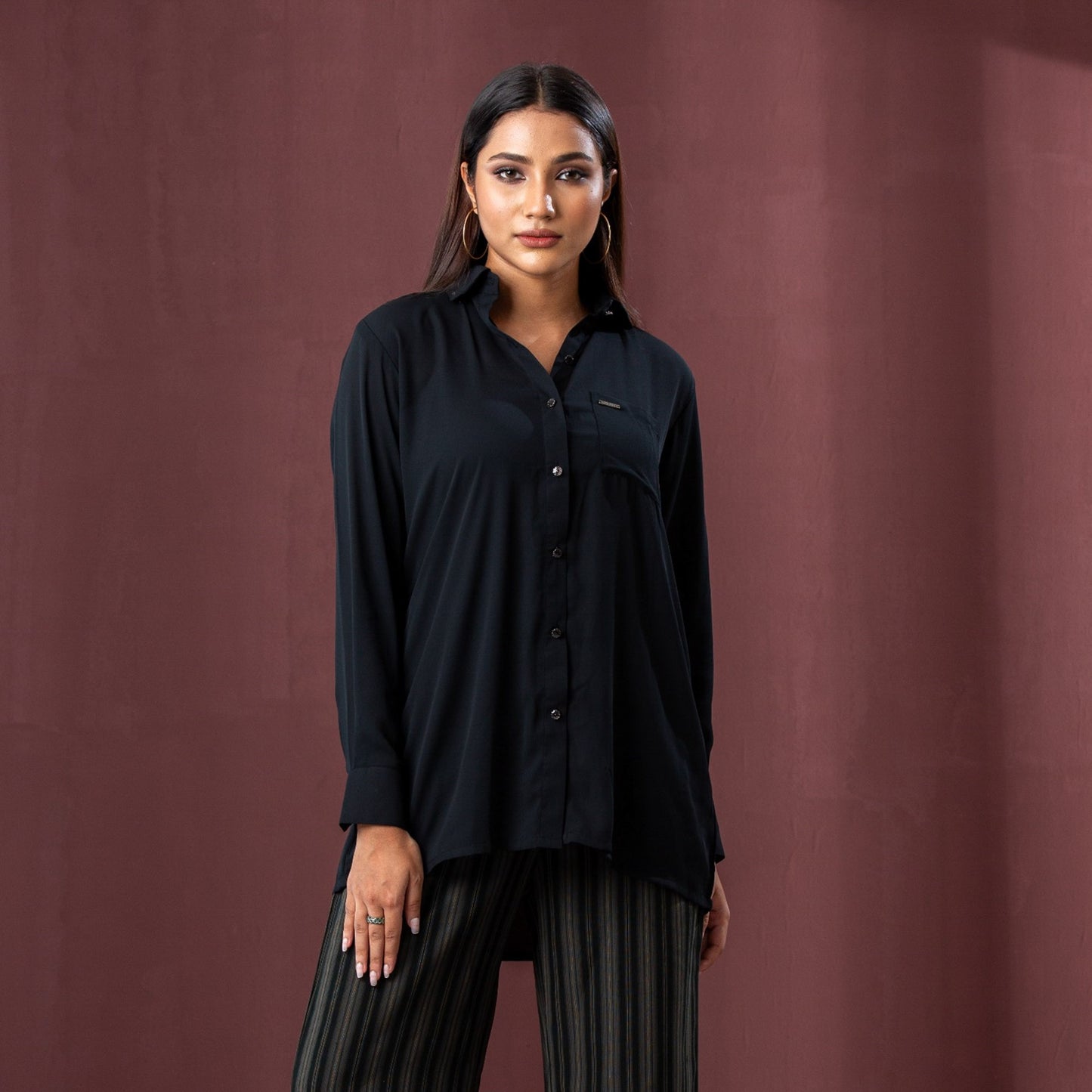 Womens Ethnic Workwear Shirt-Black