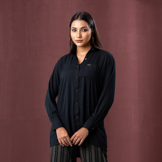 Womens Ethnic Workwear Shirt-Black