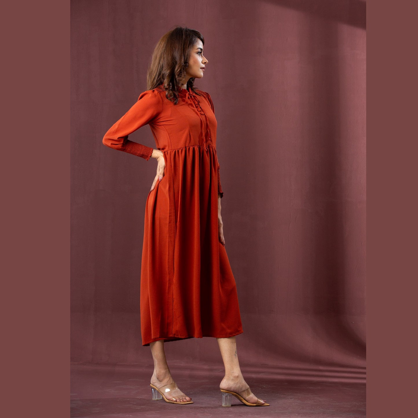 Womens Orange Georgette Dress