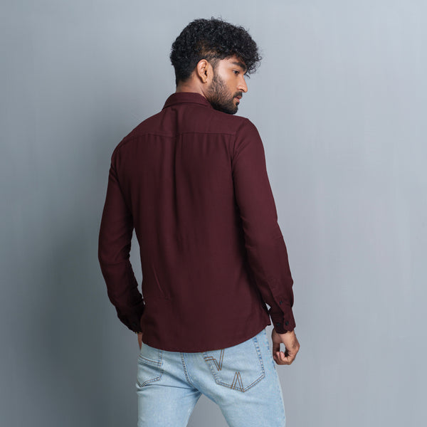 Mens Long Sleeve Shirt- Dark Maroon