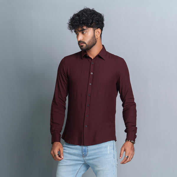 Mens Long Sleeve Shirt- Dark Maroon