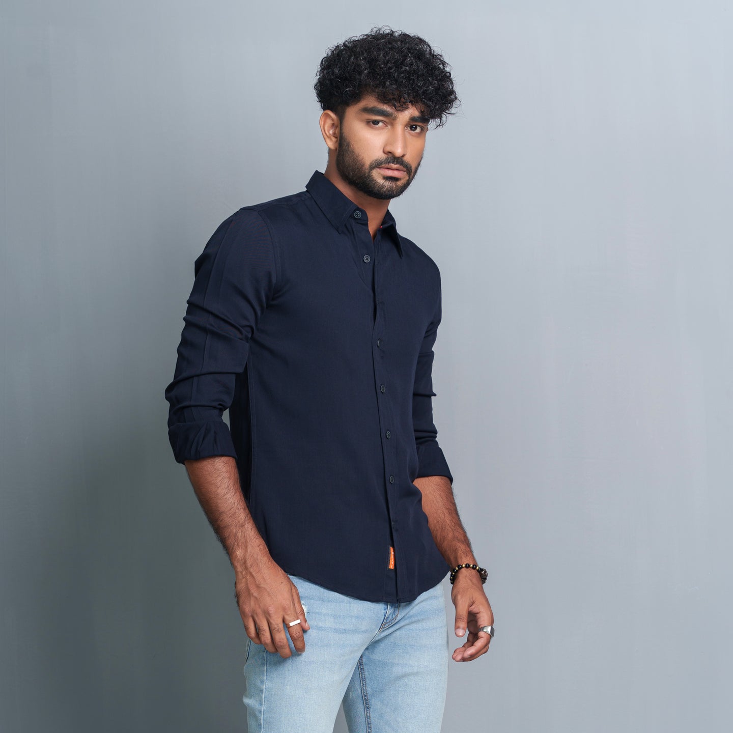 Mens Long Sleeve Shirt- Navy