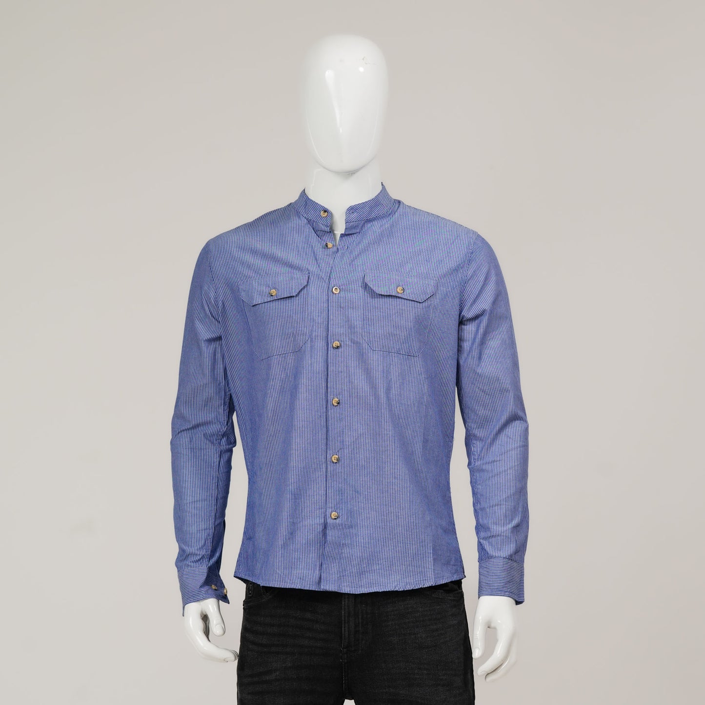 Mens Blue Striped L/S Shirt