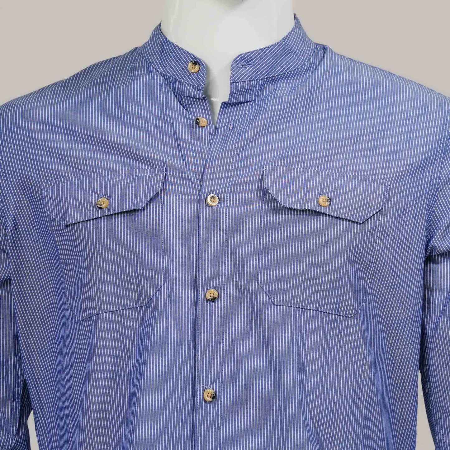 Mens Blue Striped L/S Shirt