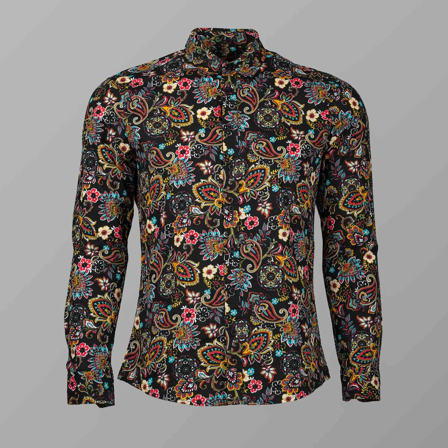 Mens Black & Yellow Printed Shirt