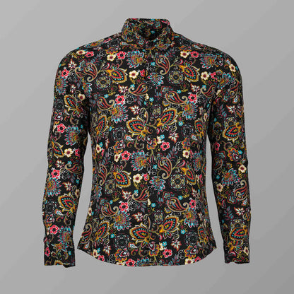Mens Black & Yellow Printed Shirt