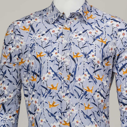 Mens Sky & Yellow Long Sleeve Shirt
