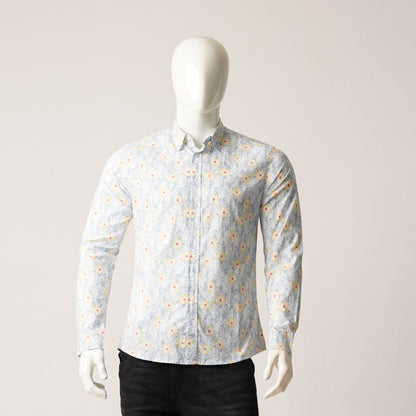 Mens Long Sleeve Shirt  White & Yellow Shirt