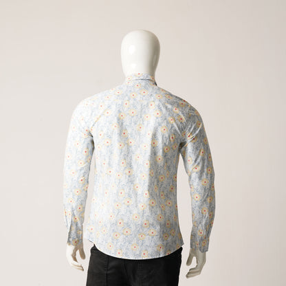 Mens Long Sleeve Shirt  White & Yellow Shirt