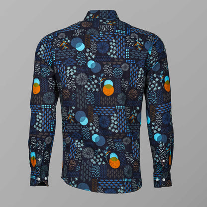 Mens Casual Black & Blue Printed Shirt