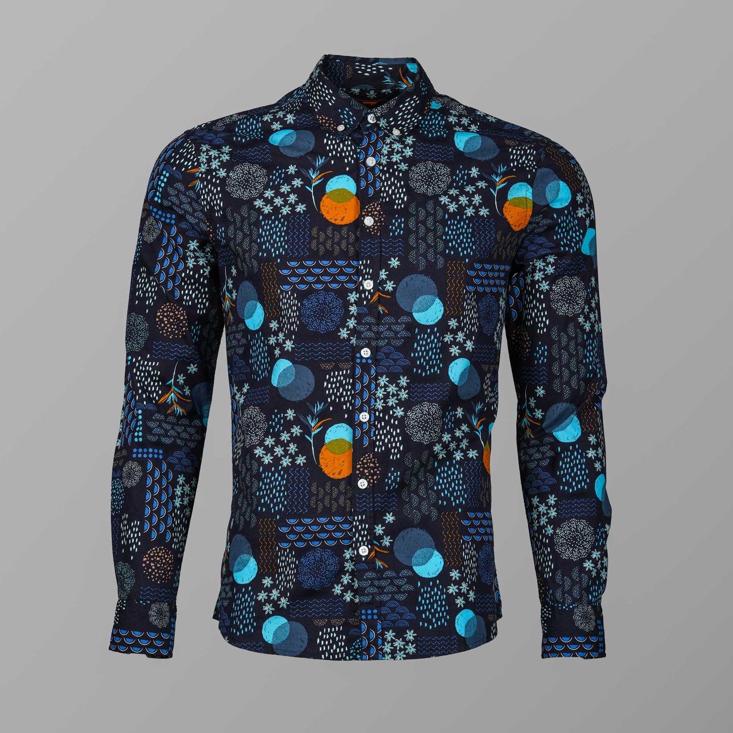 Mens Casual Black & Blue Printed Shirt