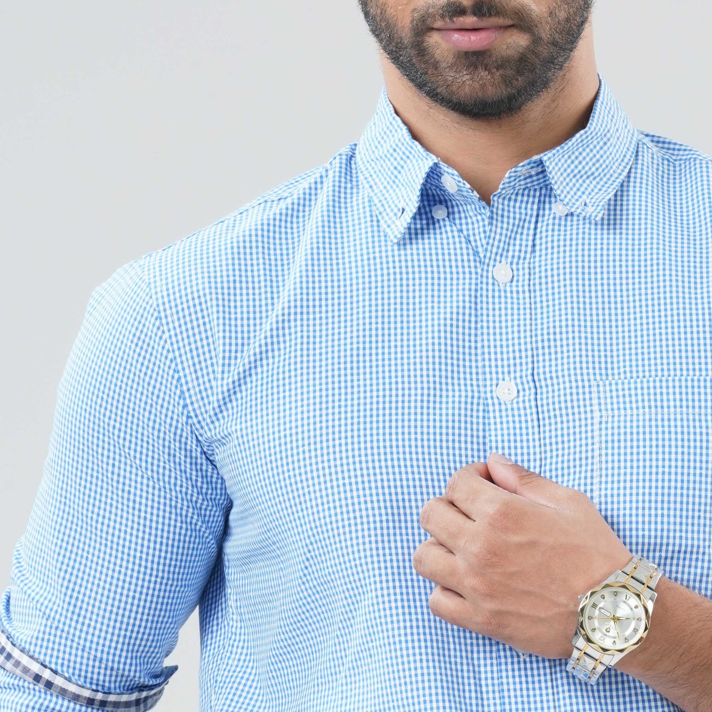 Mens Light Blue & White Check Shirt