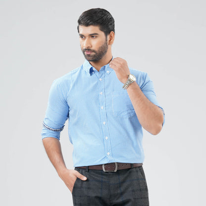 Mens Light Blue & White Check Shirt