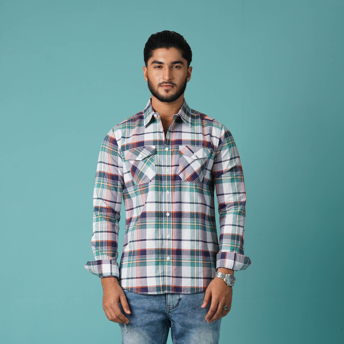 MENS L/S SHIRT-PINK BLUE CHECK