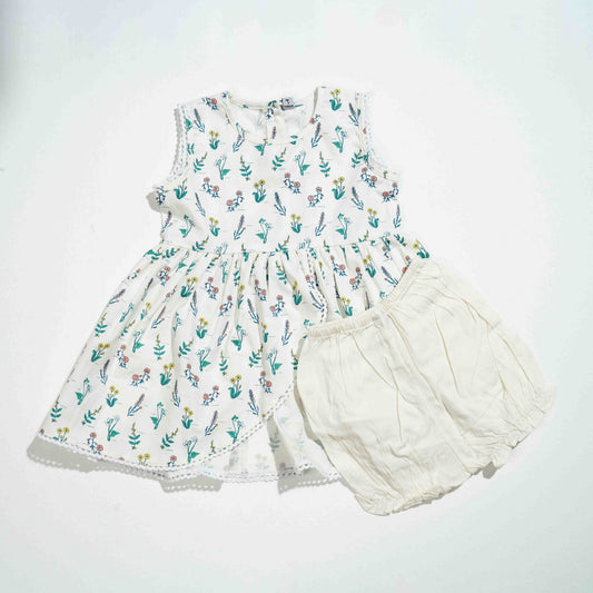 New Born Girls Frock - White Ao