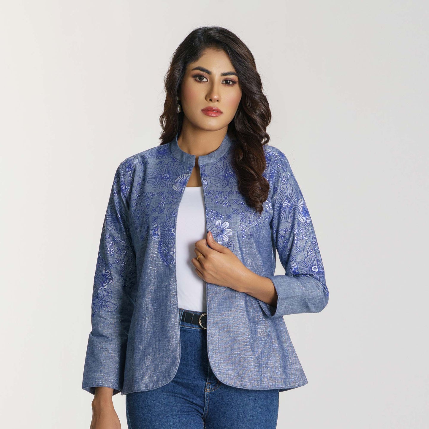 Womens Blue Ethnic Jacket