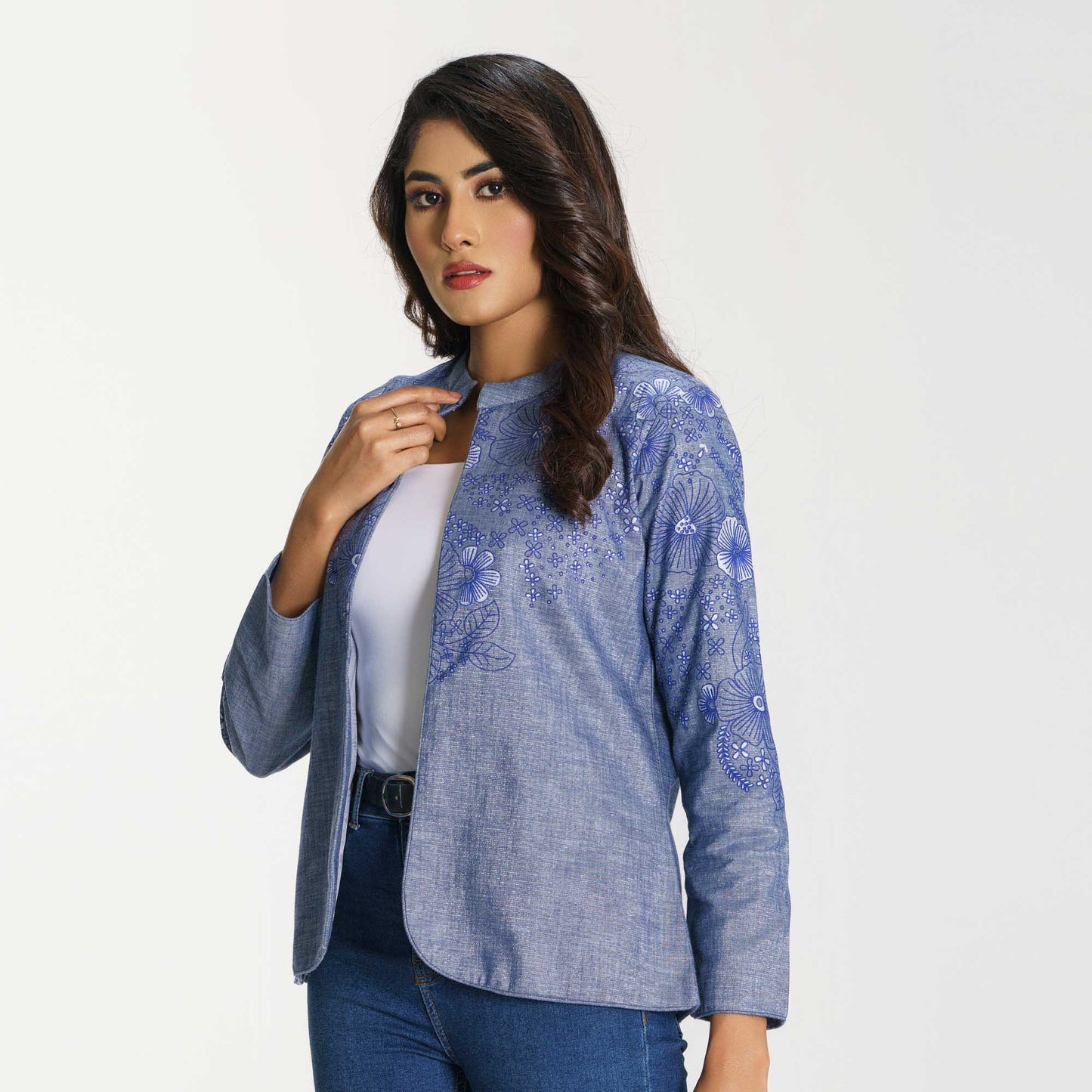 Womens Blue Ethnic Jacket