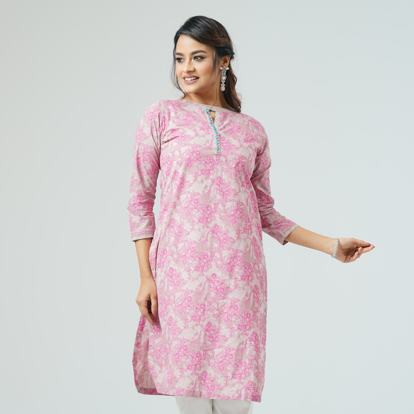 Womens Dustyt Pink Printed Kurti