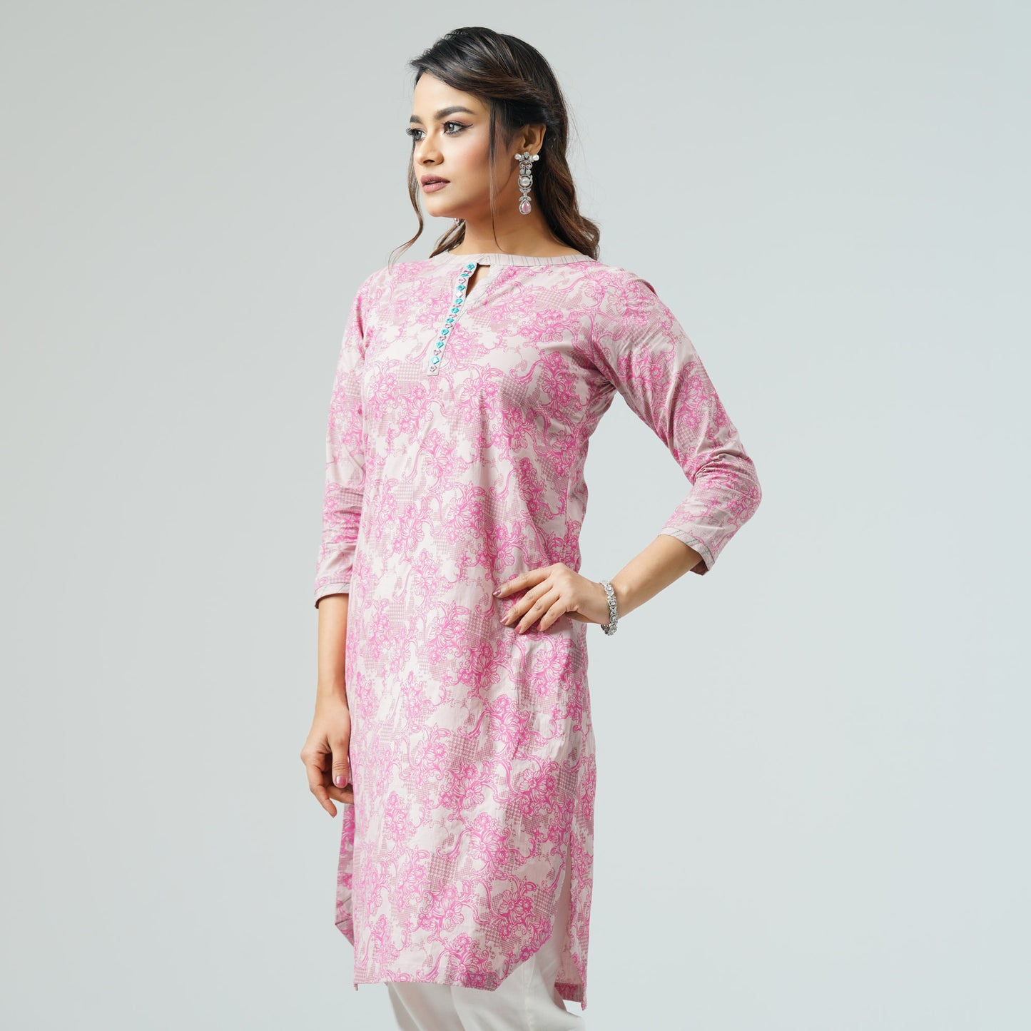 Womens Dustyt Pink Printed Kurti