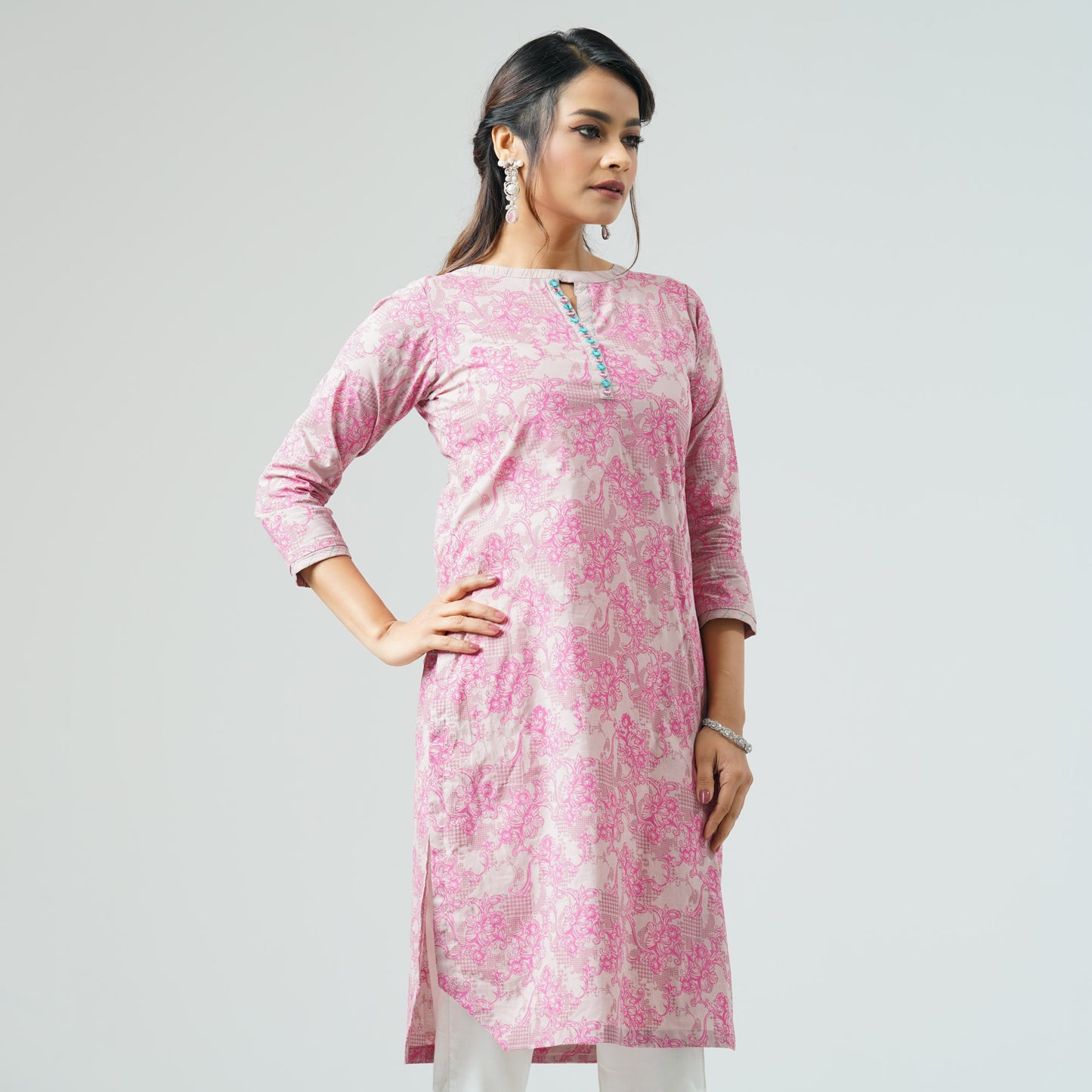 Womens Dustyt Pink Printed Kurti