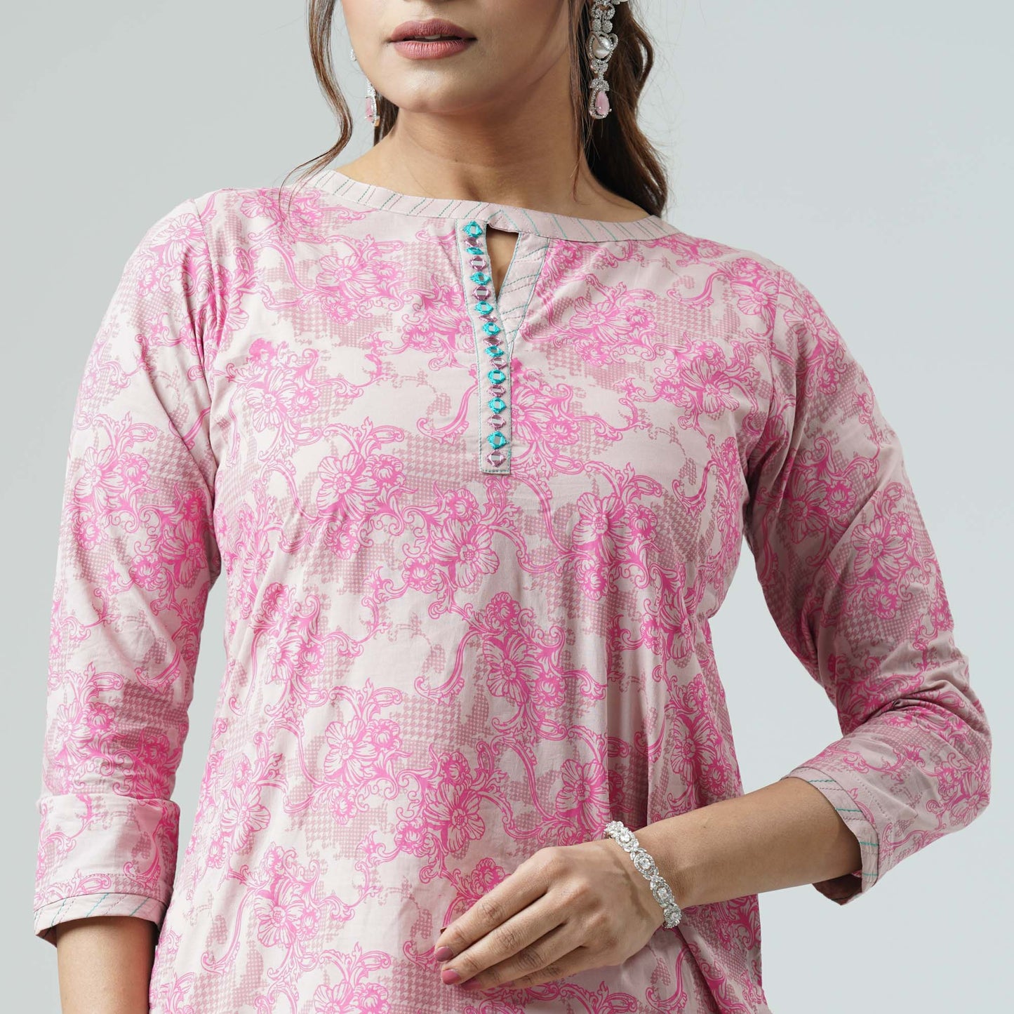 Womens Dustyt Pink Printed Kurti