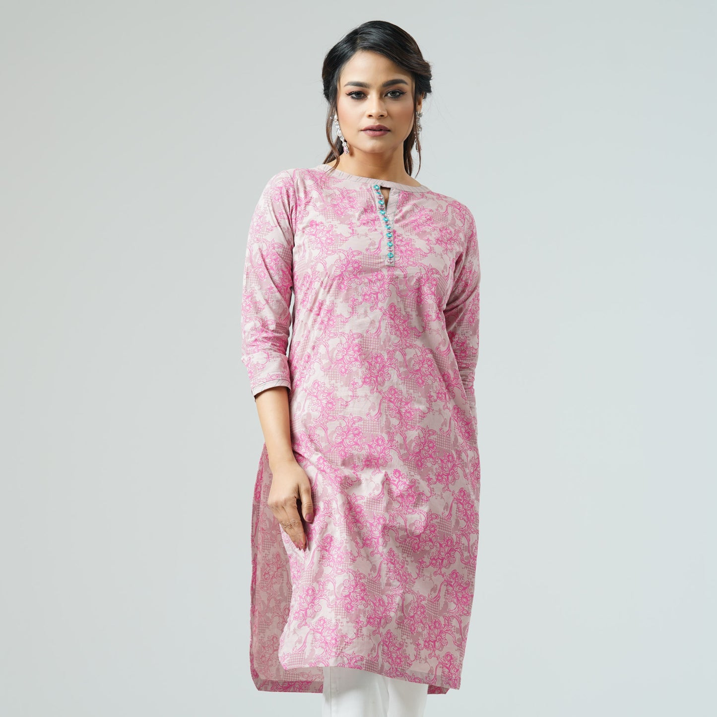 Womens Dustyt Pink Printed Kurti